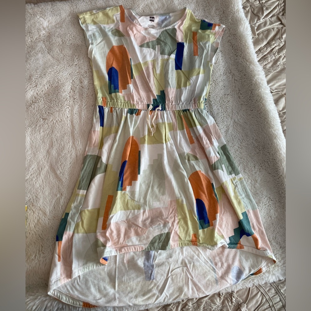 Tea Collection Orange and Blue Casual Sundress Short Sleeve Crew Neck